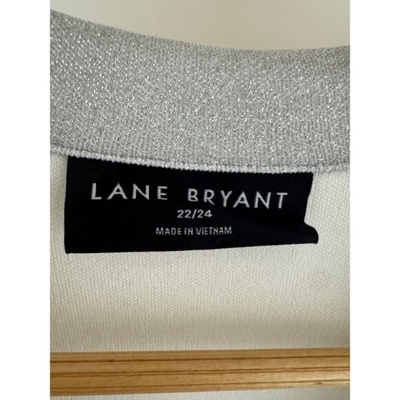 Lane Bryant Lurex Silver Sparkly Faux-Wrap Collar Midi Dress Size 22/24 3X Plus - Picture 9 of 11